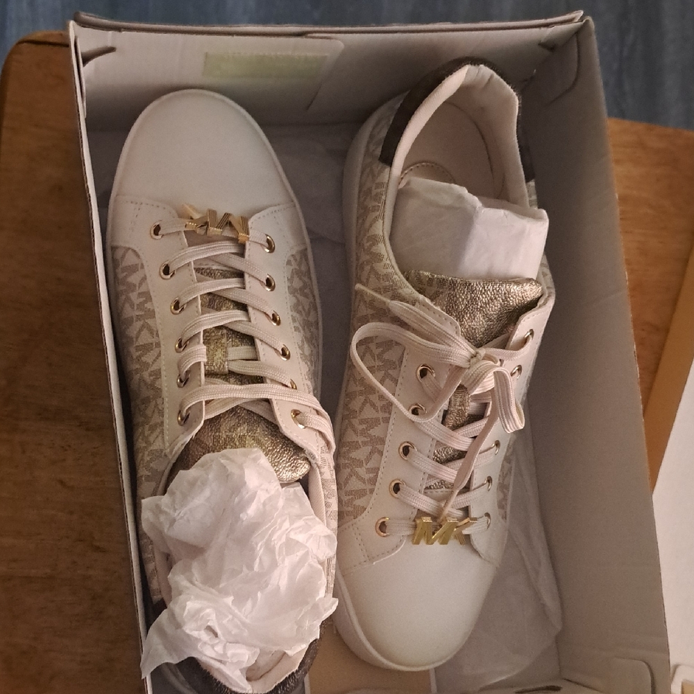 Michael Kors Gold and Cream Logo Sneakers